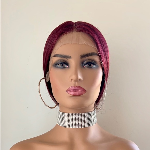 Long Straight 24” Deep Burgundy Lace Front Synthetic Wig - Picture 4 of 16